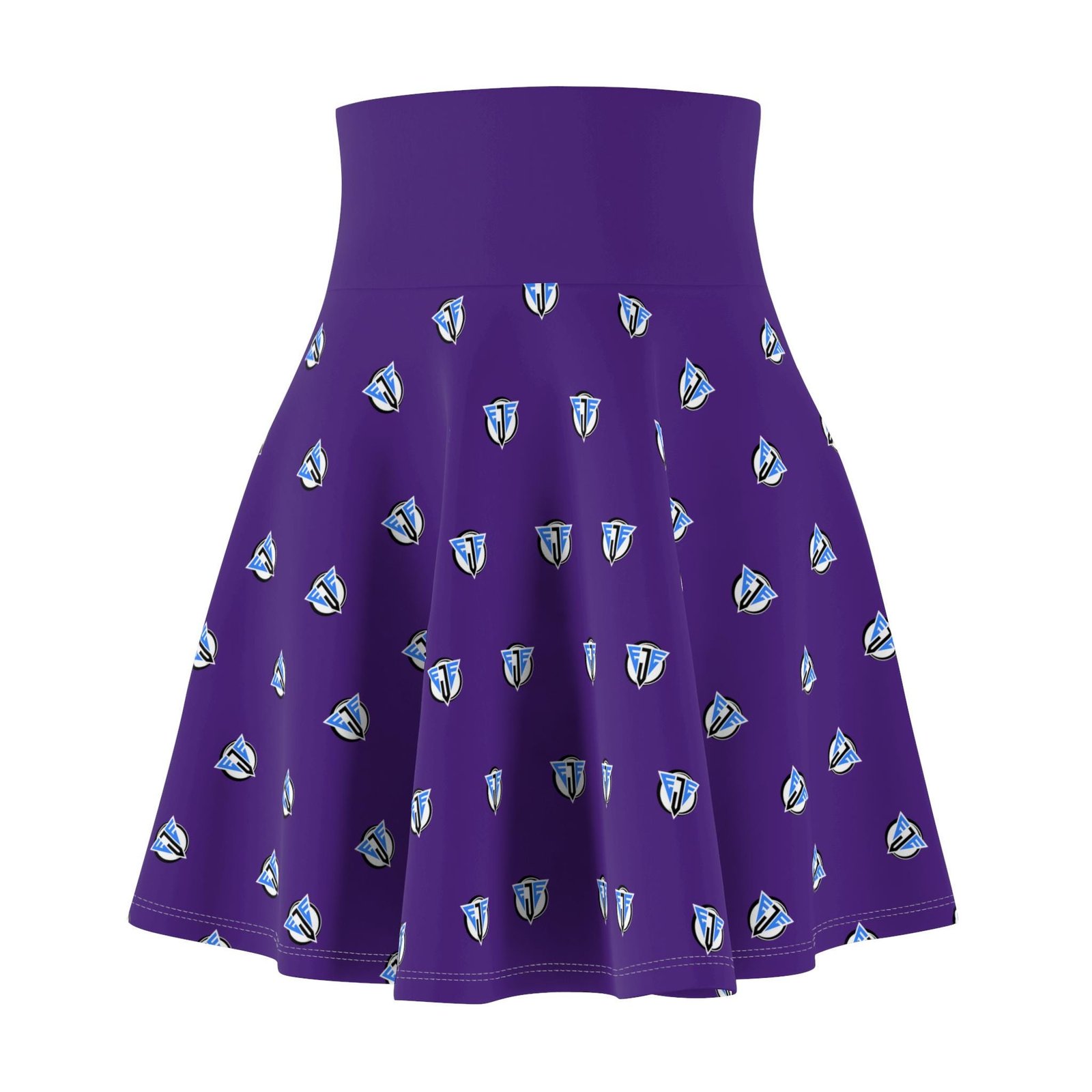 Purple Skater Skirt with Logo, Women's A-Line Mini Skirt, Casual Stretchy Skirt, Elastic Waistband, Above the Knee Length, Fun Patterned - Image 2